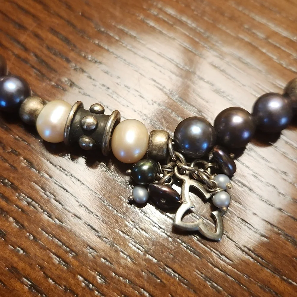 Sterling Silver, Bead and Pearl Bracelet with charms